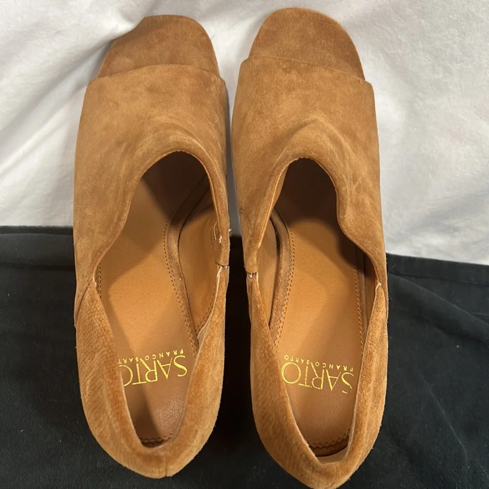 Anthropologie Franco Sarto Ellison Leather Suede Mules Shooties Block Heels - Picture 8 of 11